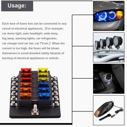 Universal 12-Way Car Fuse Box