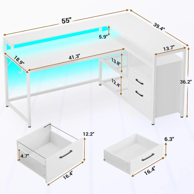 White Computer Desk with Drawers