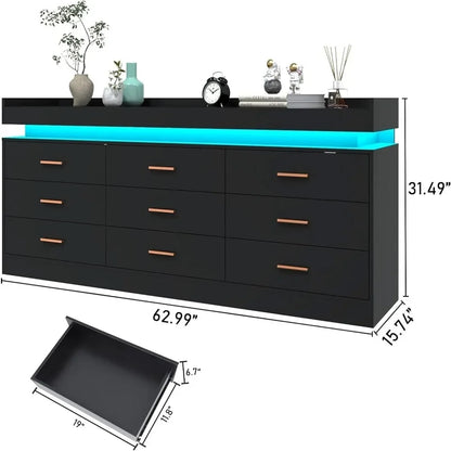 LED 9-Drawer Modern Dresser