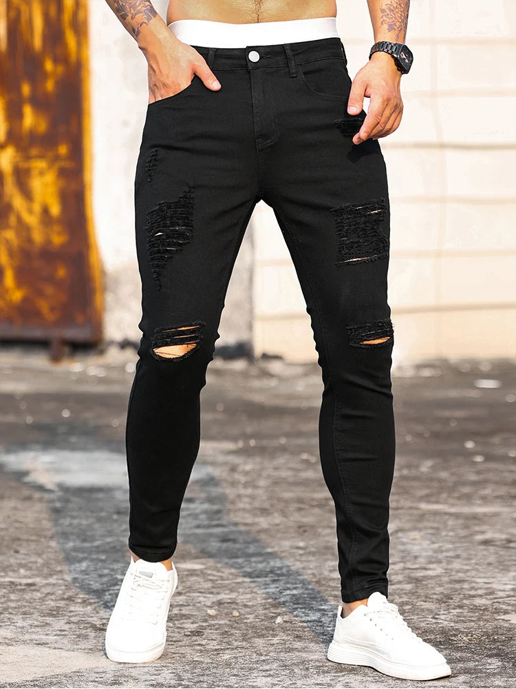 Men's Stretch Tight Ripped Jeans