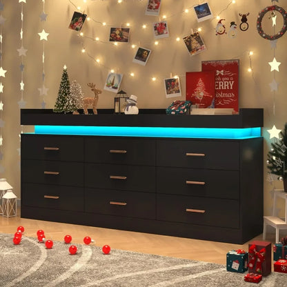 LED 9-Drawer Modern Dresser