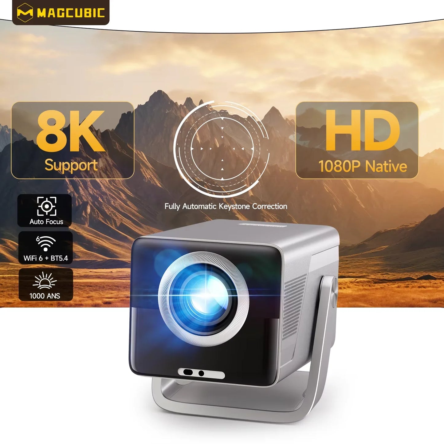 Magcubic 8K Support HD 1080P 1000ANSI X7 Projector, 5W Speaker