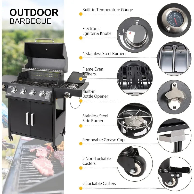 4 Burners with Side Burner Freestanding Grill