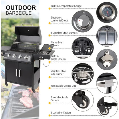 4 Burners with Side Burner Freestanding Grill