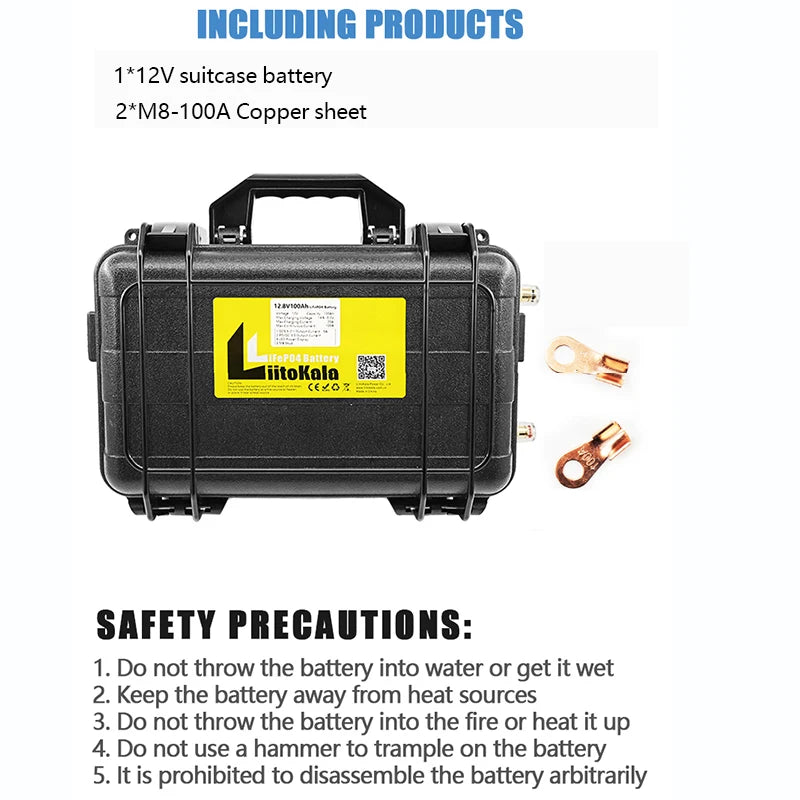 12.8V 100Ah LiFePO4 Waterproof  Solar Camper Battery