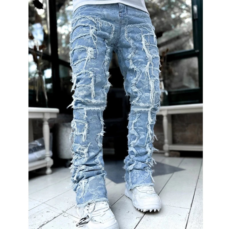 Mens Stacked Fit Ripped Jeans