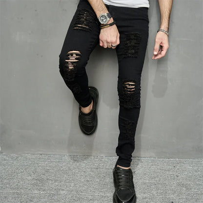 Stylish Holes Black Skinny Jeans