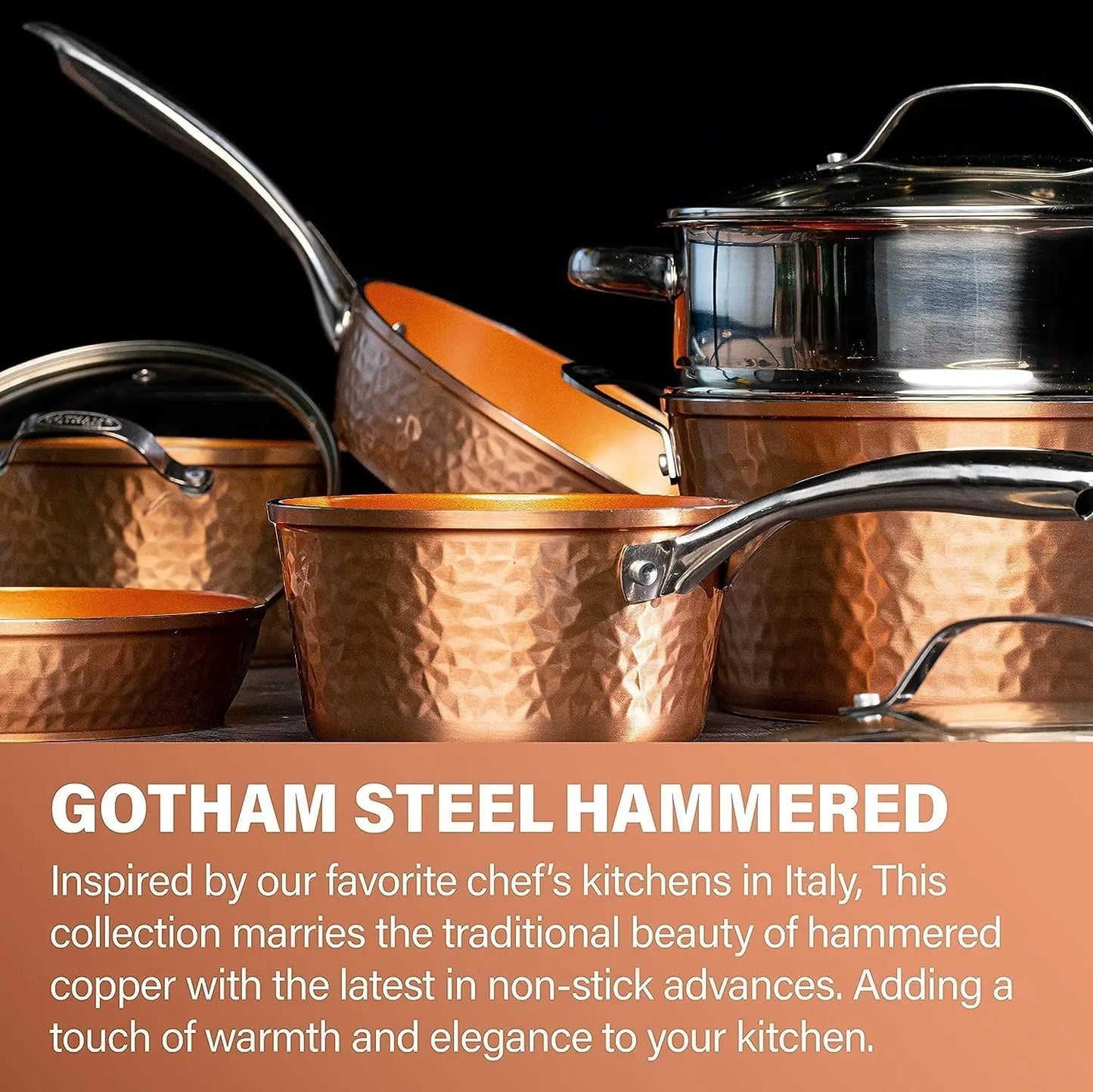 Steel Hammered Copper 10 Pc Pots and Pans Set