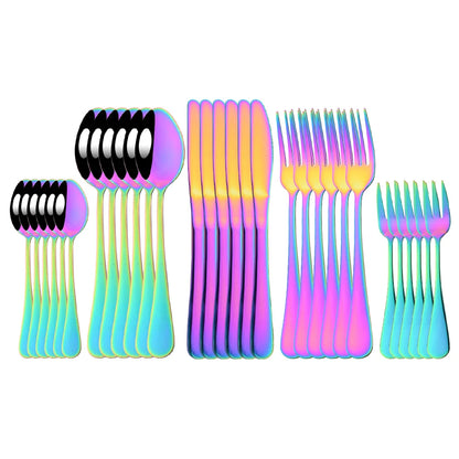 6/30Pcs Rainbow Dinnerware Stainless Steel Silverware Set