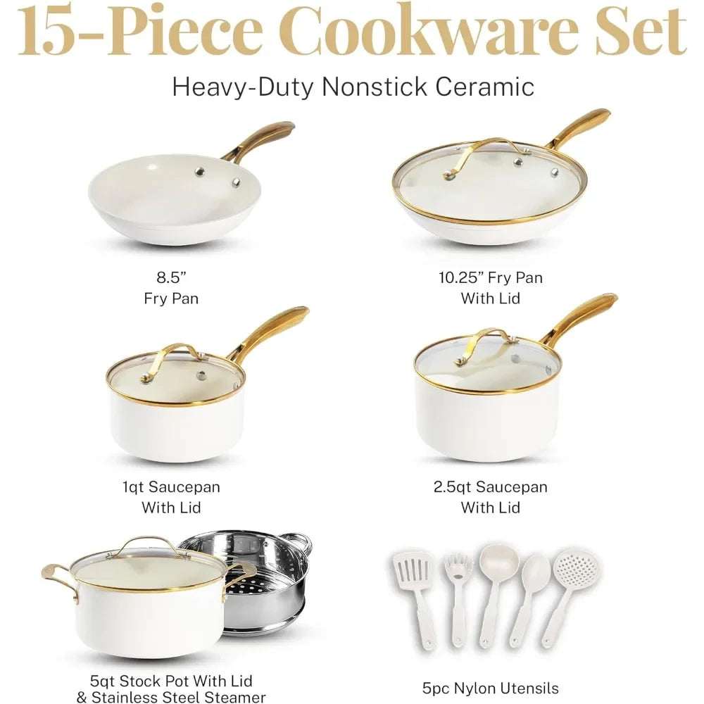 15Pc Ceramic Pots and Pans Set