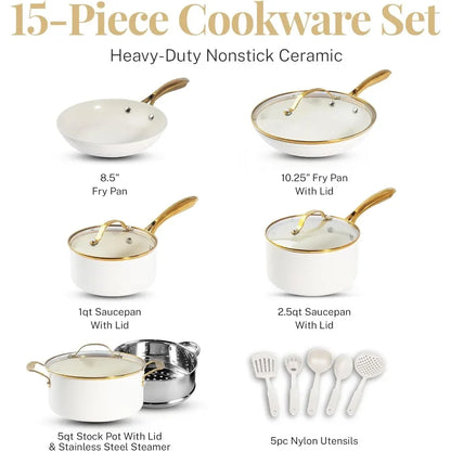 15Pc Ceramic Pots and Pans Set