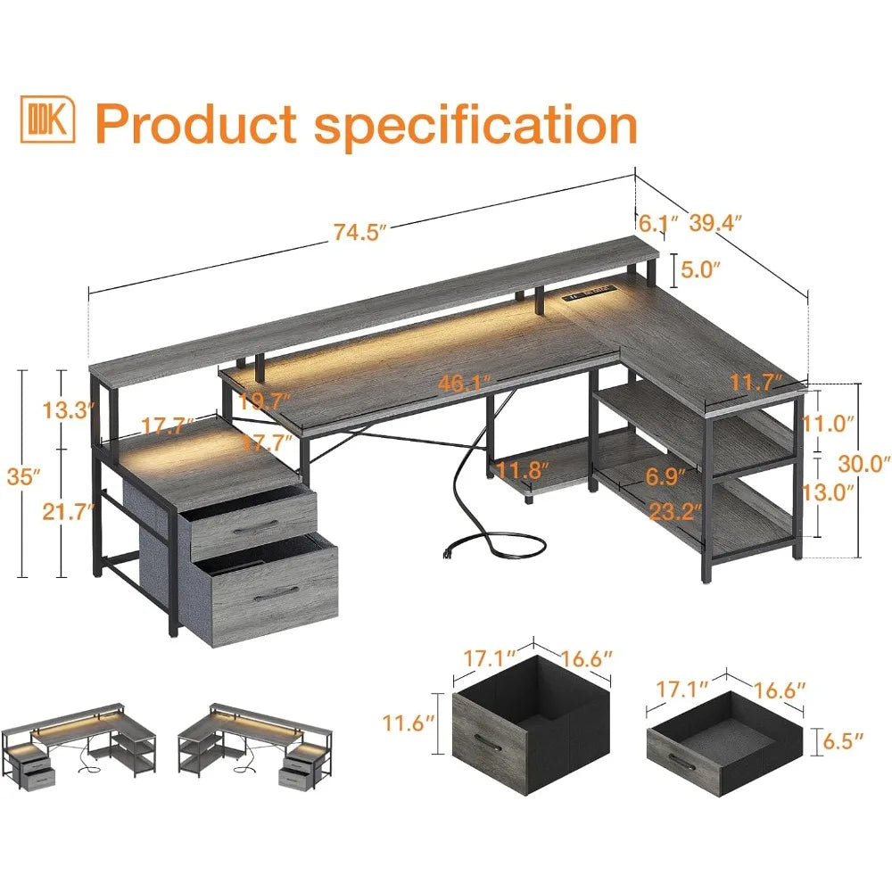 L-shaped desk with drawers