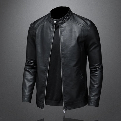 Men Stand Collar Slim Pu Leather Biker Jacket