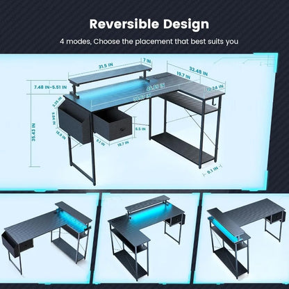 47 inch Computer Desk with LED Lights