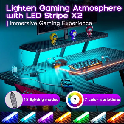 L Shaped Gaming Desk With LED Lights