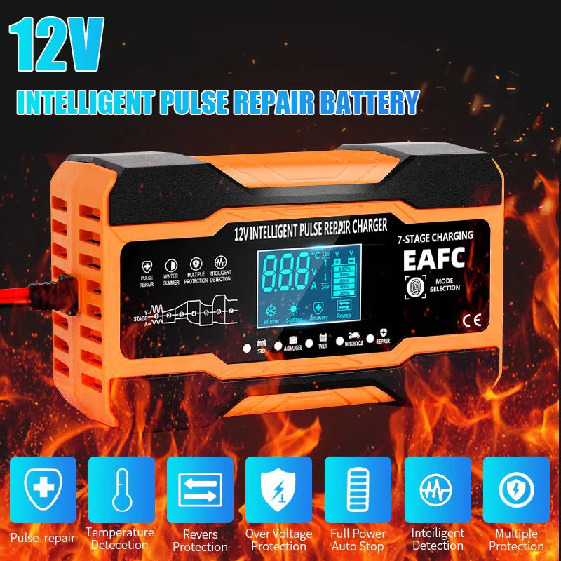 12V 24V 12A 10A Battery Charger Smart Fast Charging