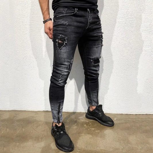 Male Stretchy Ripped Tight Fitting Jeans