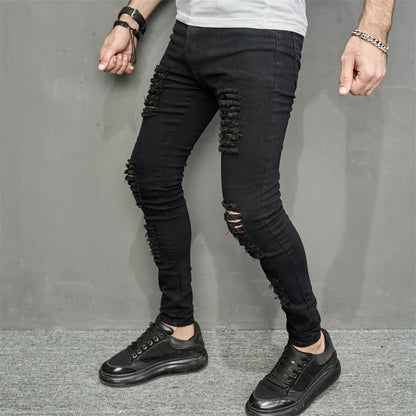 Stylish Holes Black Skinny Jeans