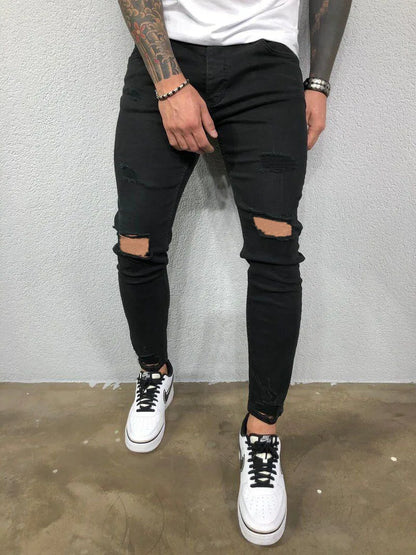 Men Fashion Street Style Ripped Skinny Jeans