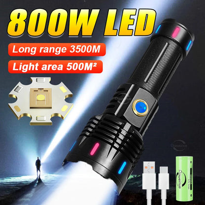 800W LED Ultra Powerful Flashlight
