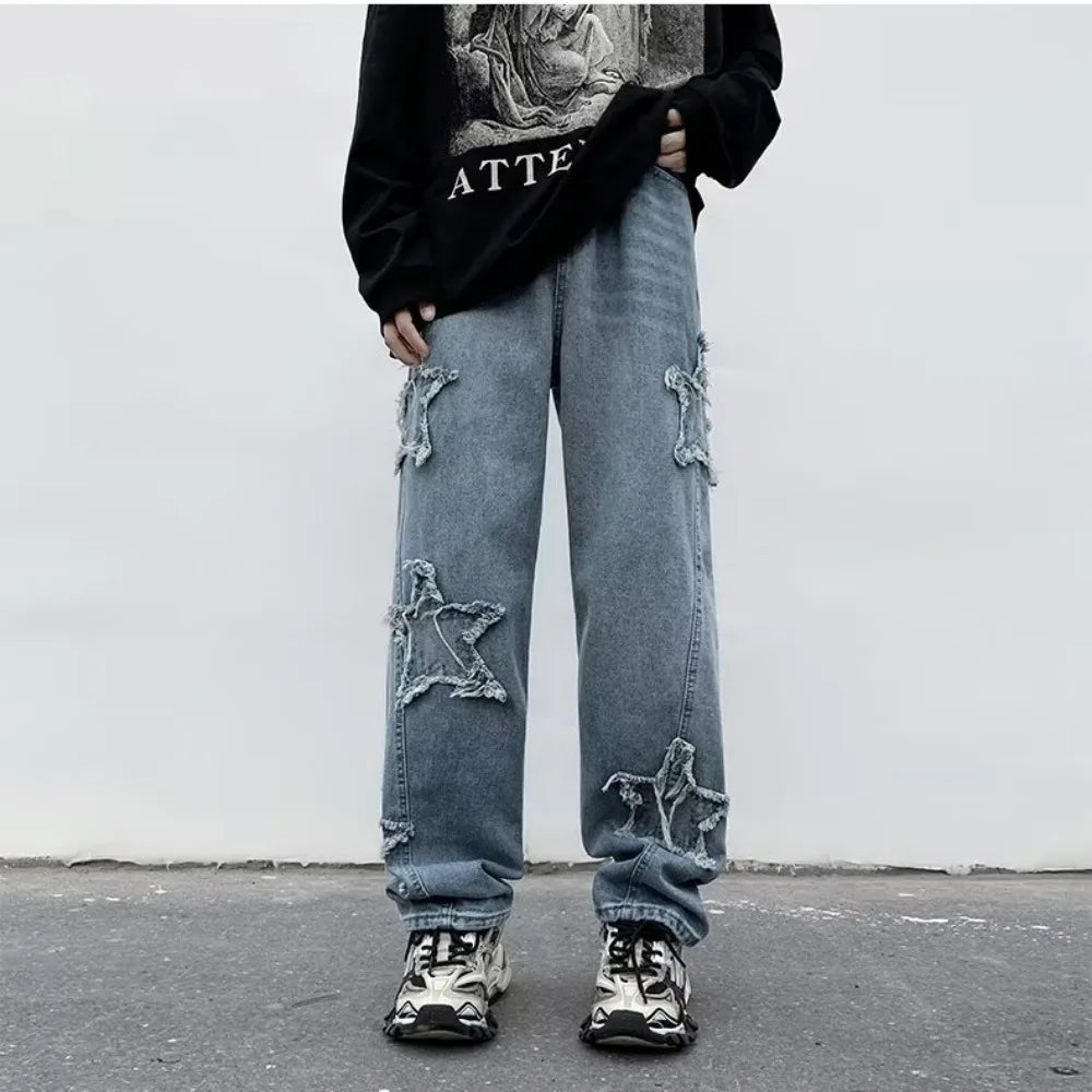 Men Fashion Stars Towel Embroidery Baggy Jeans