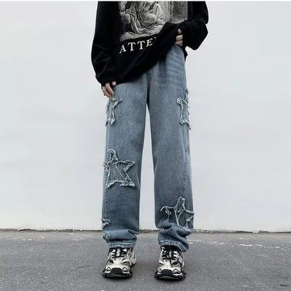 Men Fashion Stars Towel Embroidery Baggy Jeans