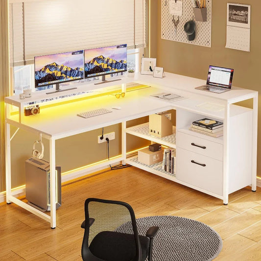 White Computer Desk with Drawers