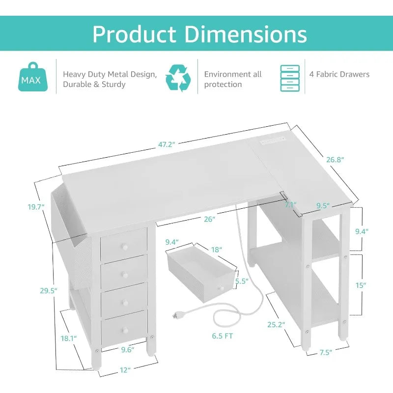 White L Shaped Computer Desk with Drawers
