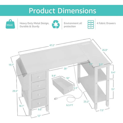 White L Shaped Computer Desk with Drawers