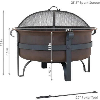 29-Inch Bronze Cauldron Wood-Burning Fire Pit Bowl