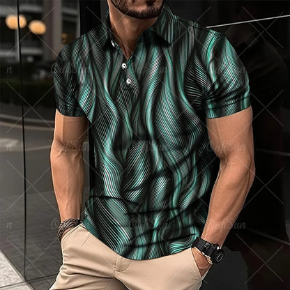 3D Thin Line Stripe Polo T Shirt