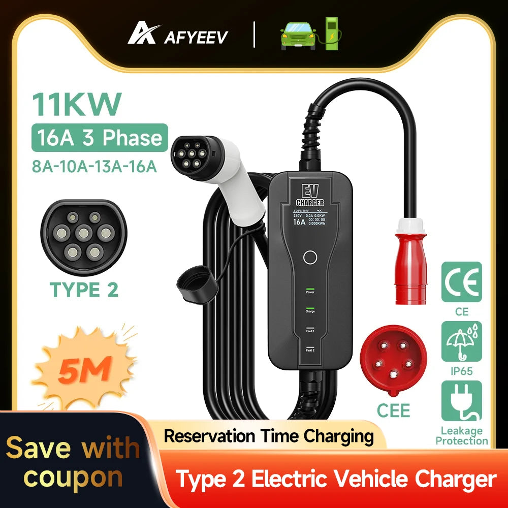 11KW 16A Type2 EV Portable Charger