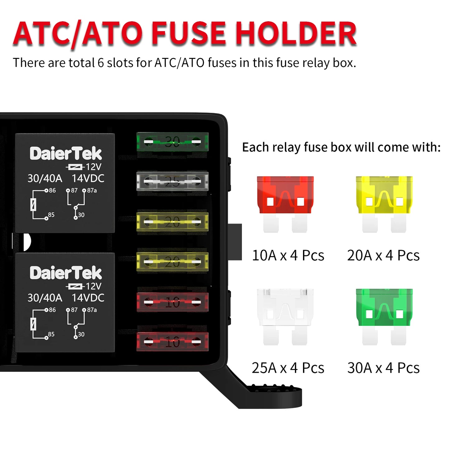 DaierTek 12V 6-Way Relay Fuse Box