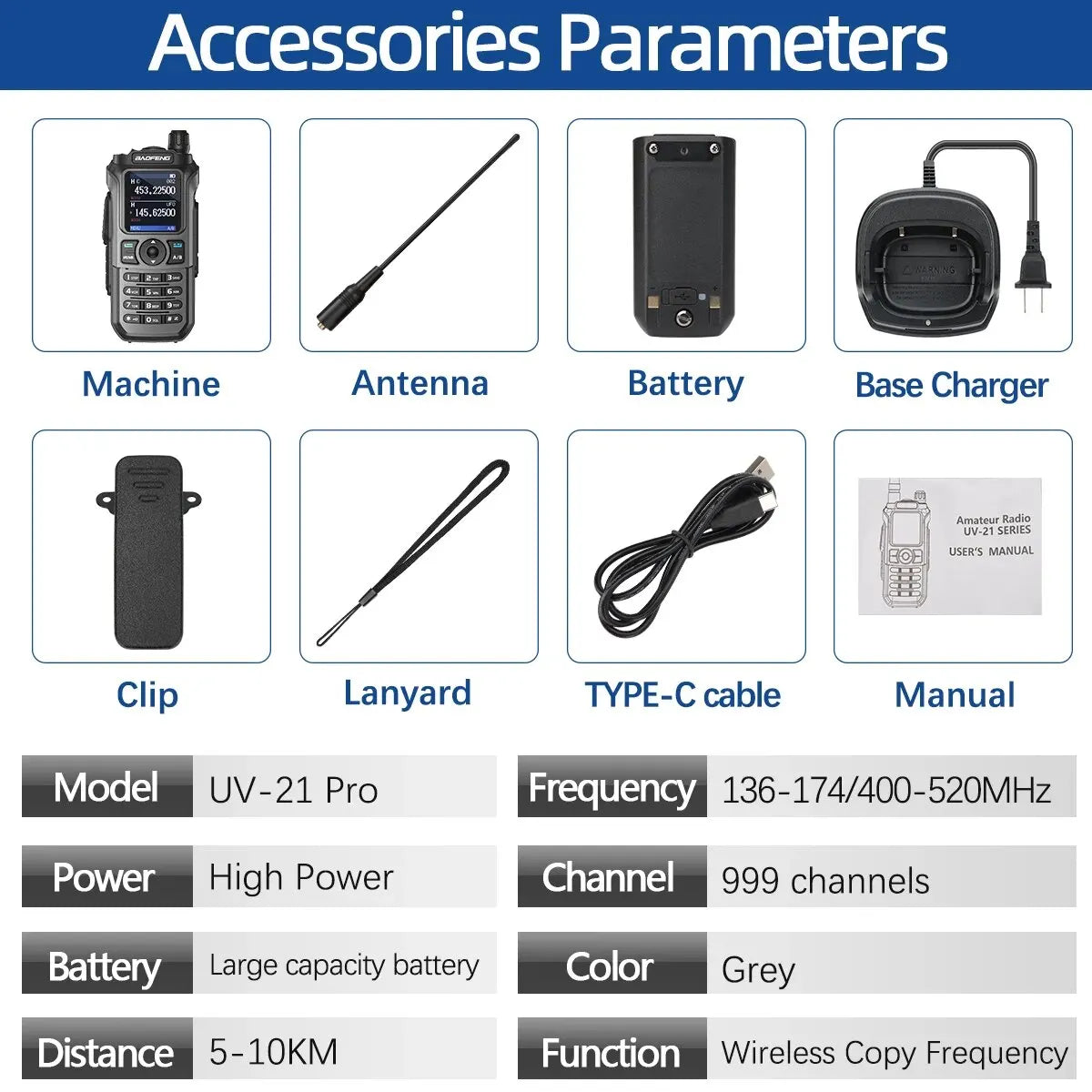 UV 21 Pro Wireless Copy Frequency Walkie Talkie