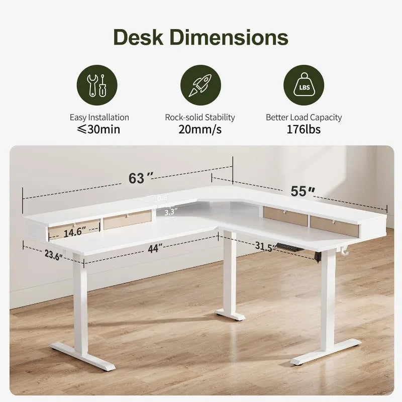 63" L-Shaped Electric Standing Desk