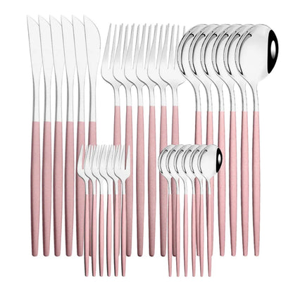 6Set/30Pcs Pink Silver Silverware Set