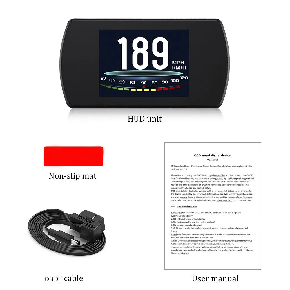 P12 Head Up Display Car OBD2 Digital Speed Clock