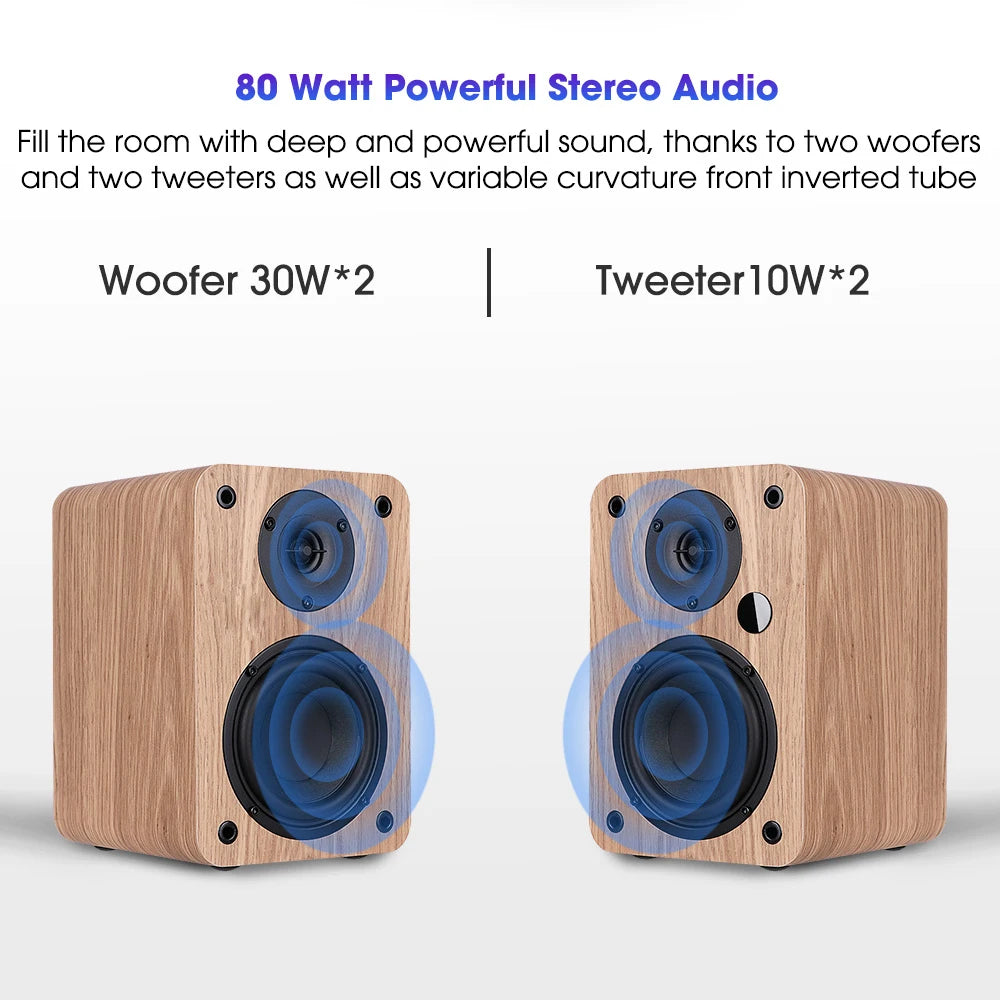 80W 2.0 HiFi Bookshelf Bluetooth Speaker