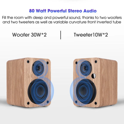 80W 2.0 HiFi Bookshelf Bluetooth Speaker