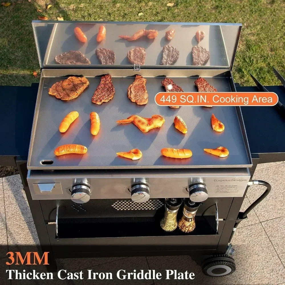 BBQ Grill Flat Top Gas Griddle Grills With Lid