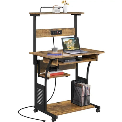 3 Tiers Computer Desk with Charging Station Printer