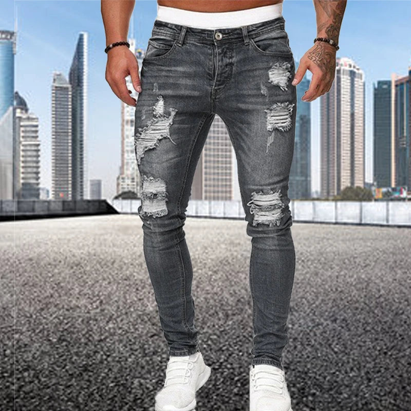 Men Classic Ripped Pencil Pants