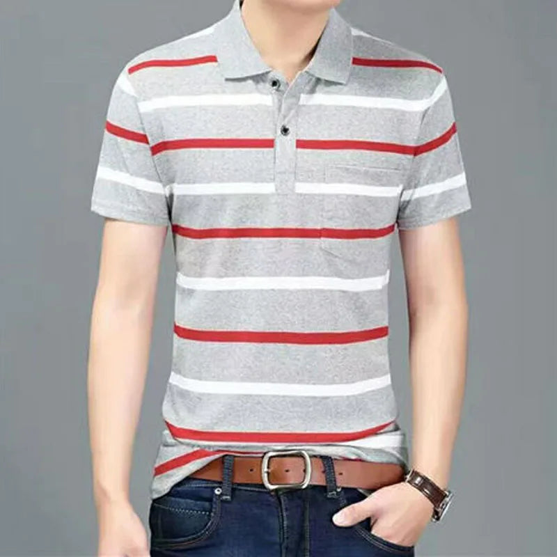 Casual Contrast Color Striped Polo T Shirt