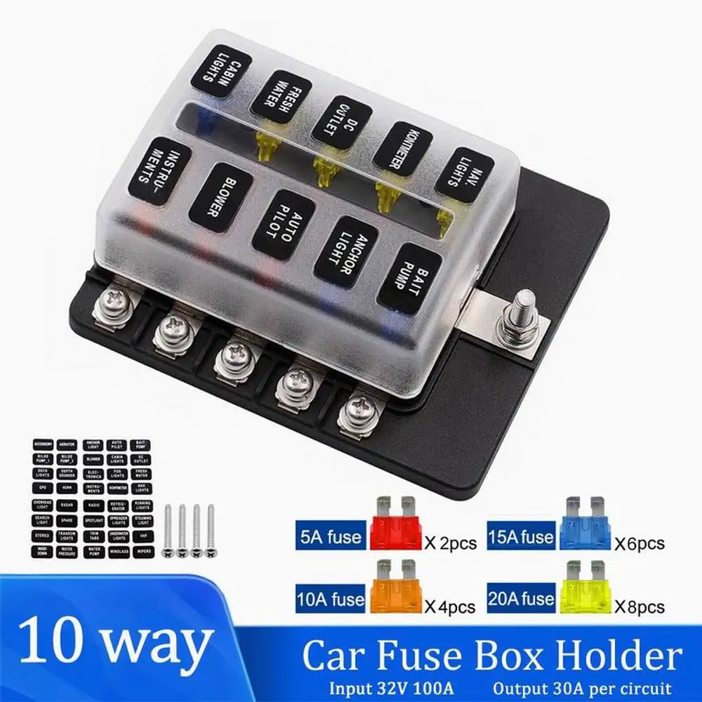 Universal 12-Way Car Fuse Box