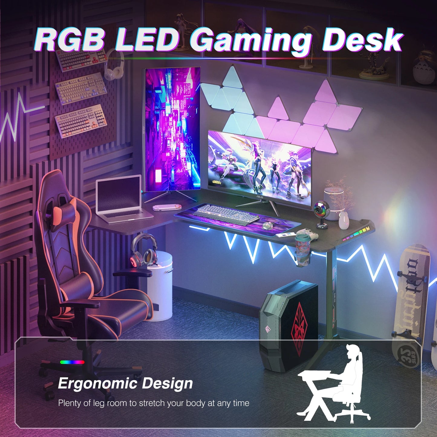 L Shaped, 60 Inch Computer Gaming Desk