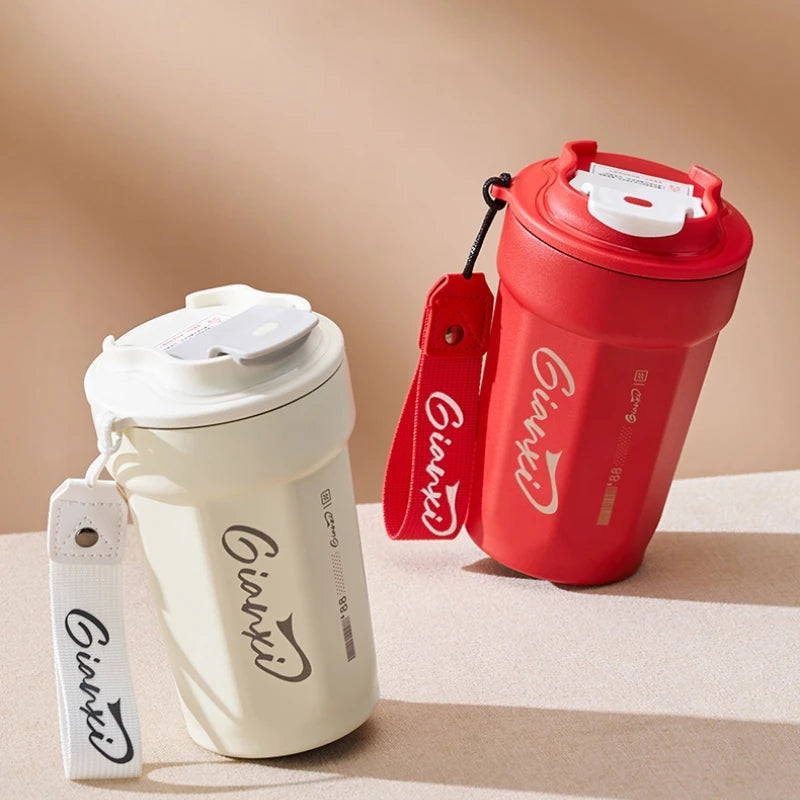 Coffee Thermos Cup with Handles Rope