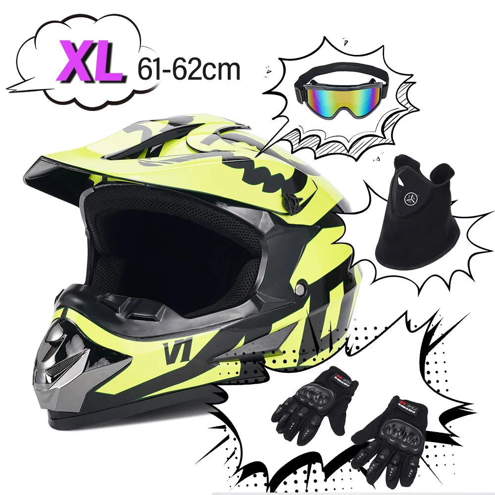 Personalized Matte Green Full Face Motorcycle Helmet DOT Certified ABS with Goggles Gloves Face Mask Windproof Riding Gear
