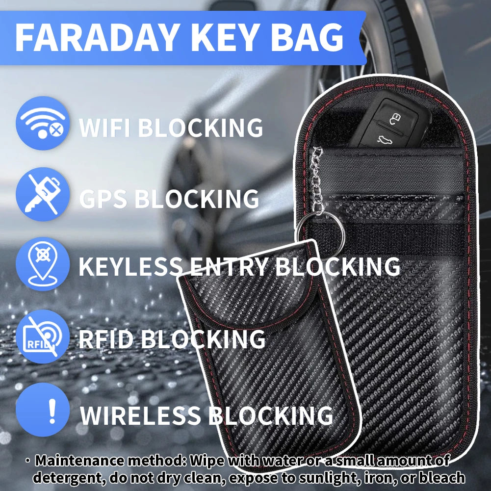 2Pcs Car Key Signal Blocker Case Carbon Fiber Faraday Cage Protector Double-Layer Car RFID Signal Blocker Key Bag for Auto Parts
