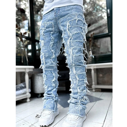 Mens Stacked Fit Ripped Jeans