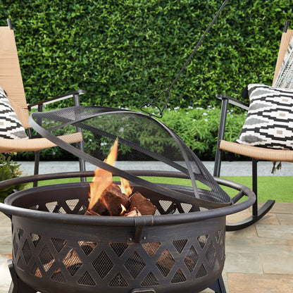 Round Lattice Wood Burning Fire Pit with Cover